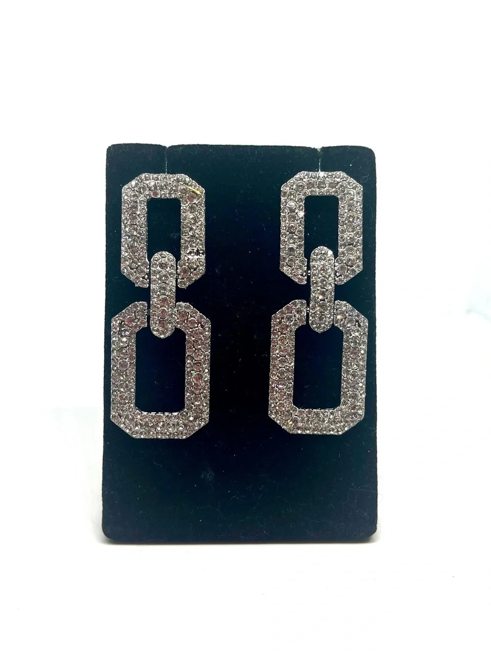 Crystal Link Drop Earrings - Silver Tone